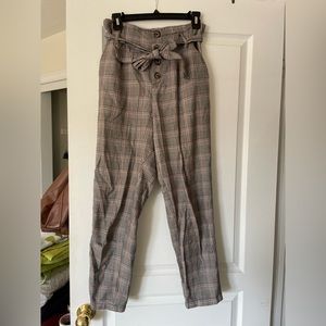 Plaid paper bag high waisted pants